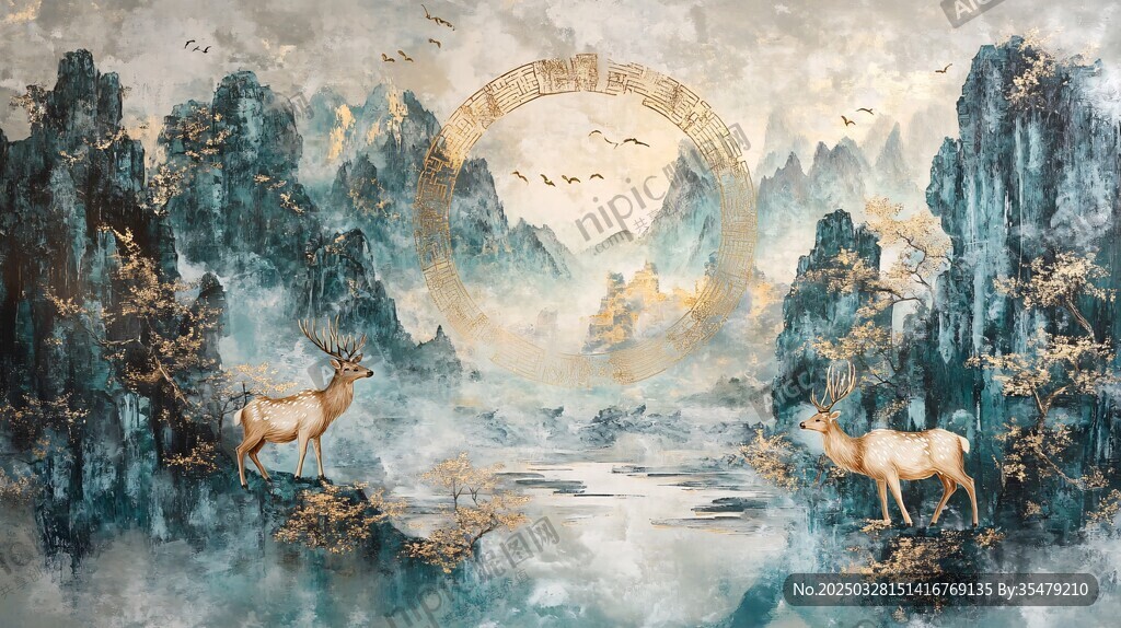 梦幻山水间的灵鹿之境