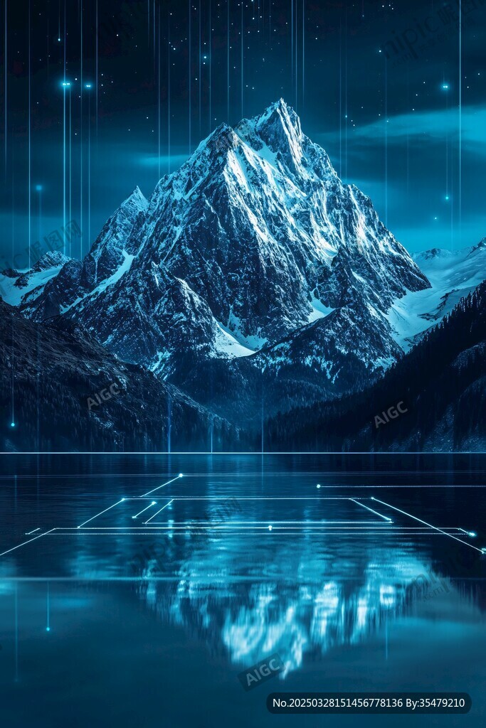 梦幻蓝调雪山与科技光影