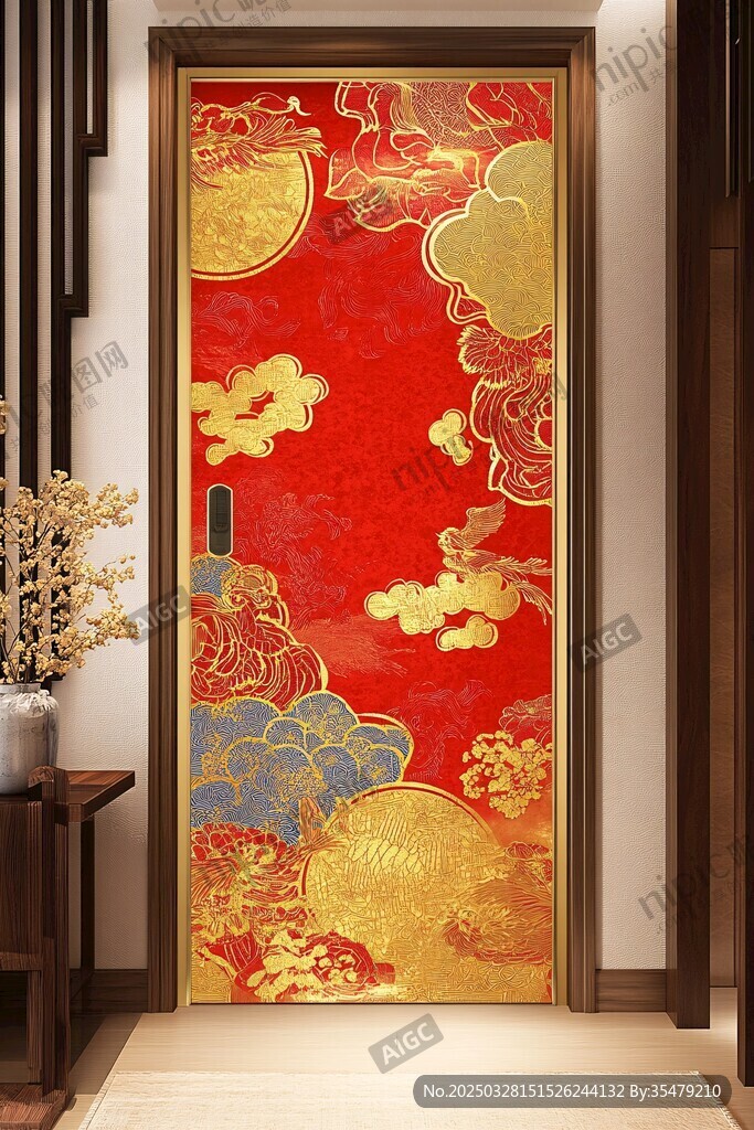 中式红金云纹装饰门