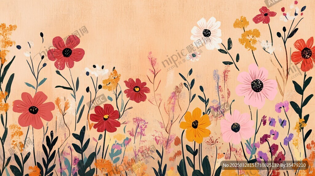 缤纷花卉田园风插画
