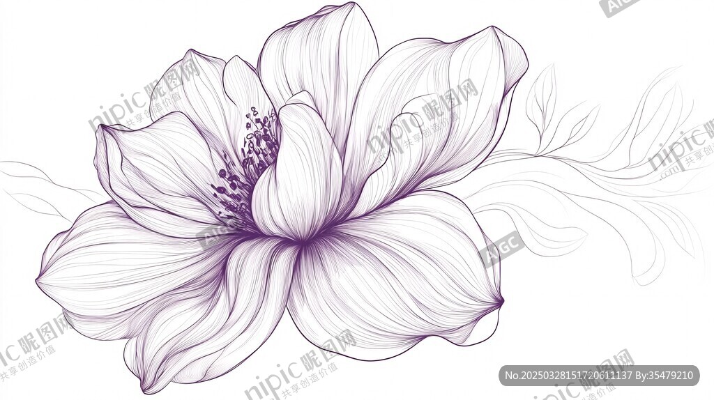 手绘紫色花朵线条插画