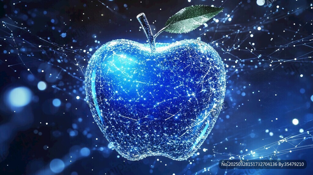 梦幻蓝色科技风苹果图像