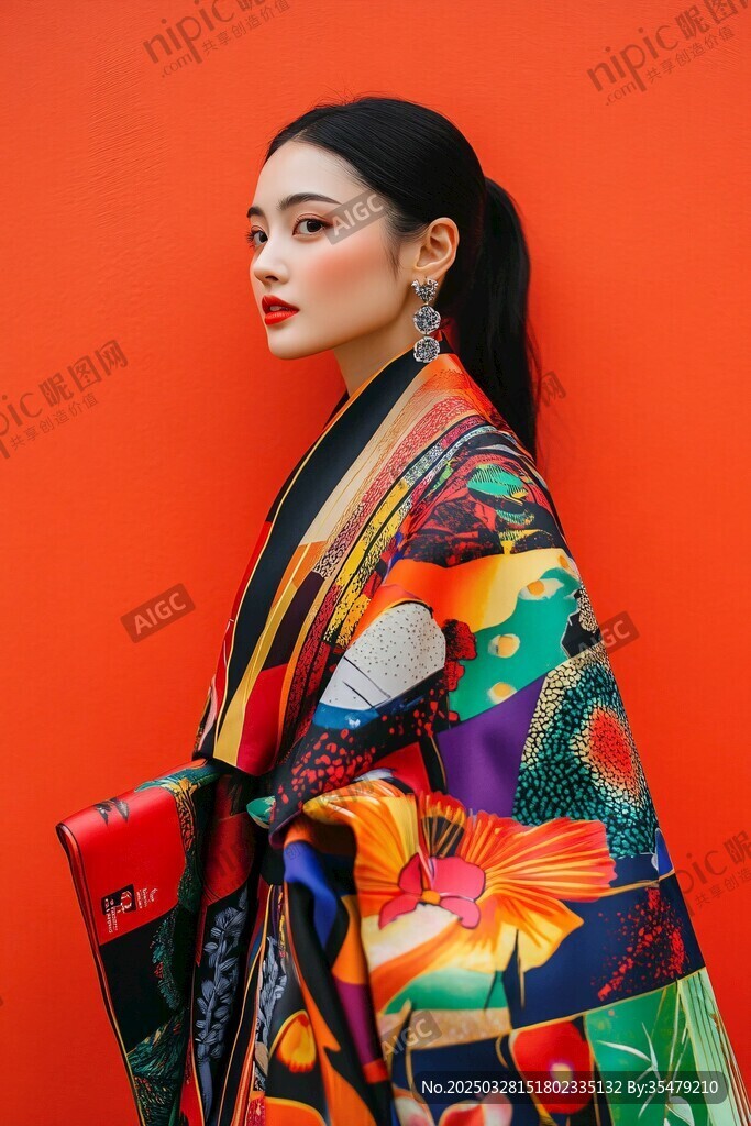 时尚国风女子与绚丽披肩