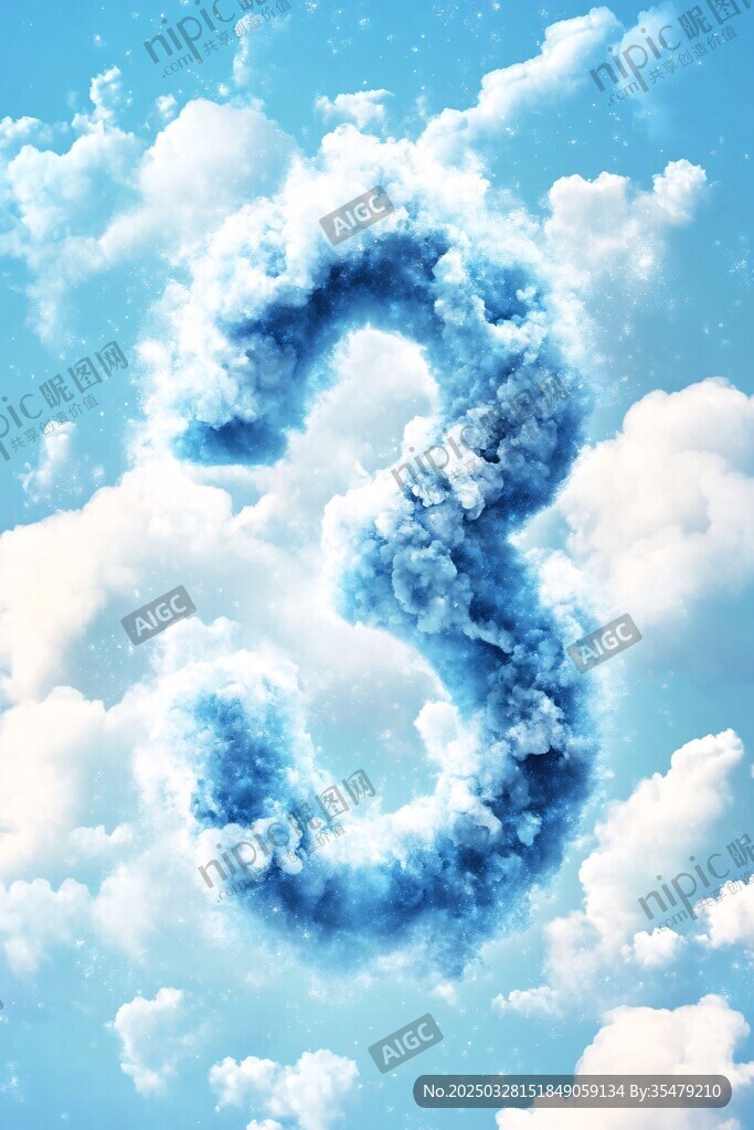 云朵组成的数字3奇幻景象