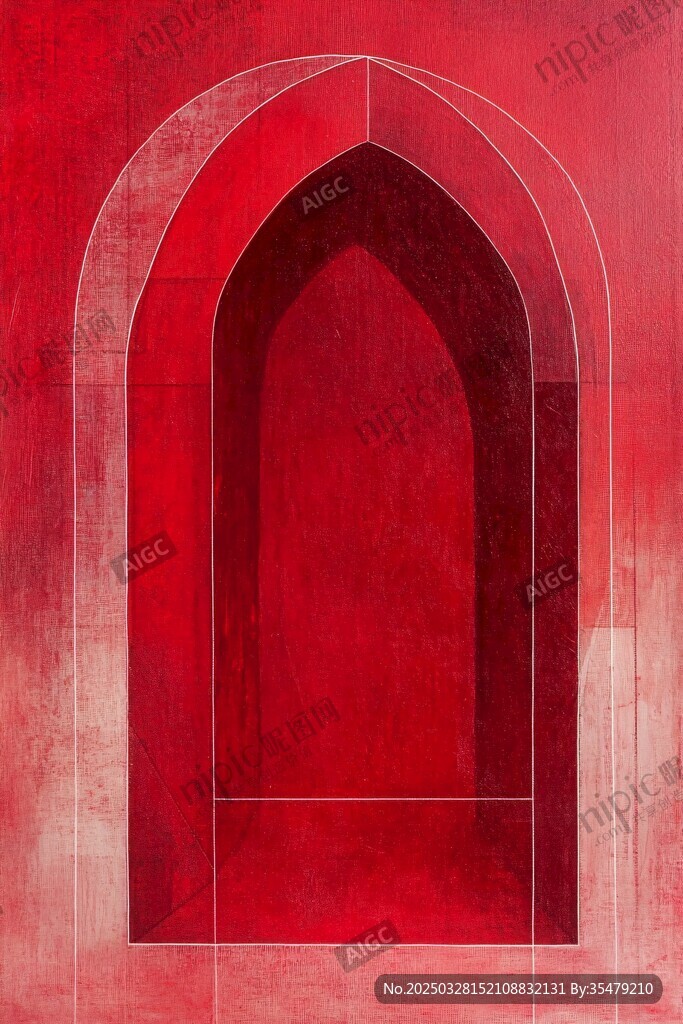 红色拱形建筑图案艺术感强
