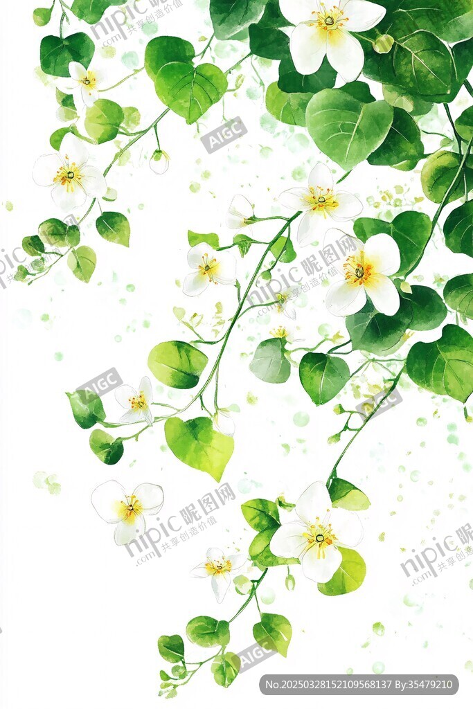 清新藤蔓白花装饰插画