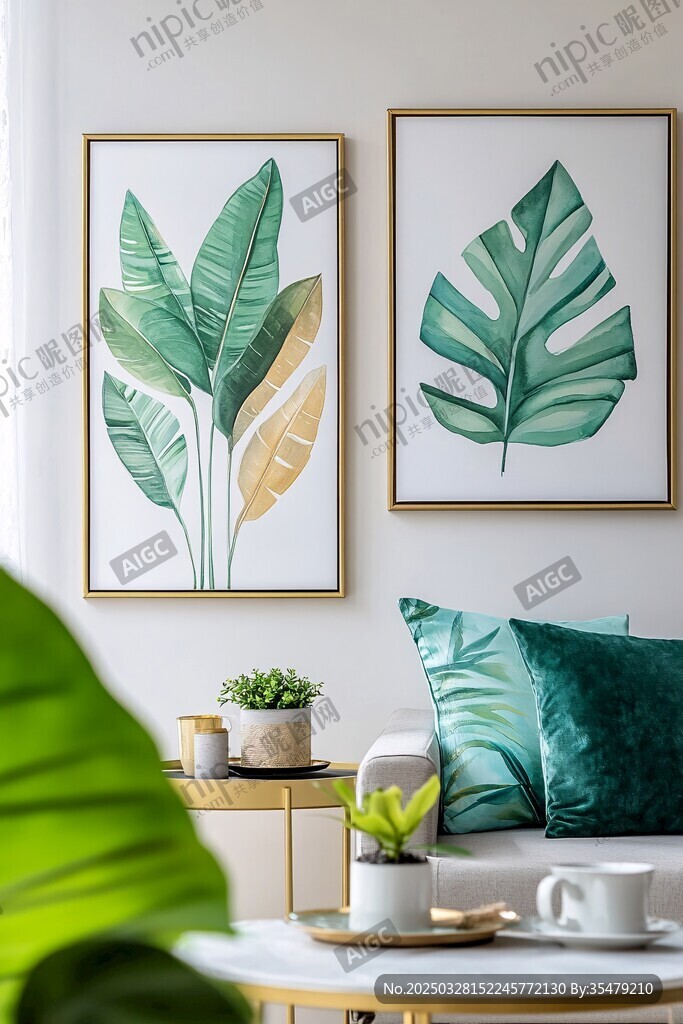 绿植挂画装点温馨客厅角落