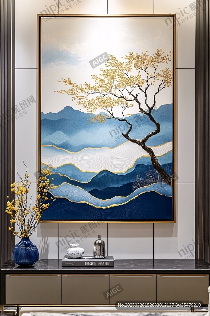 中式山水树挂画装饰空间