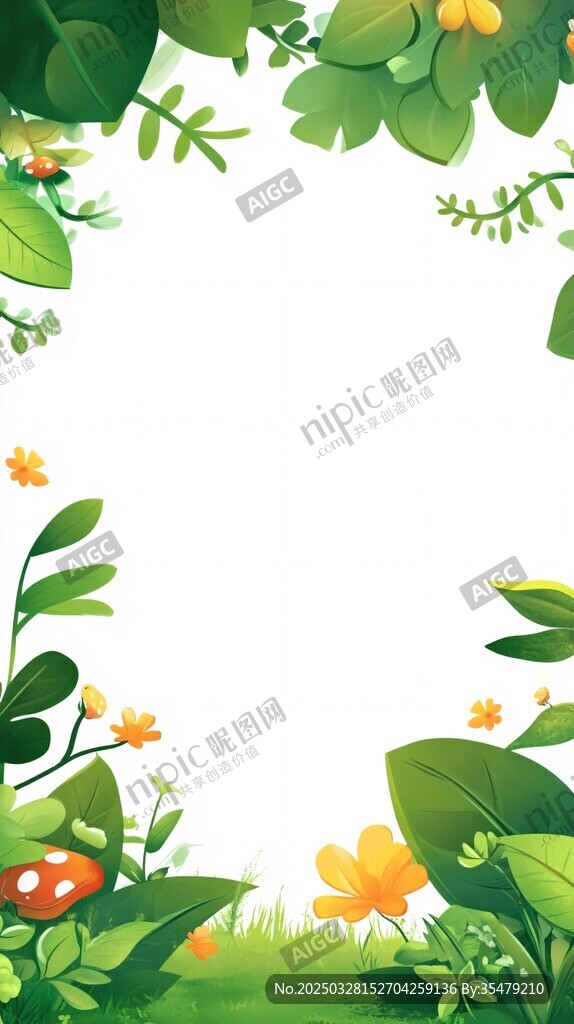 春日绿植花卉边框插画