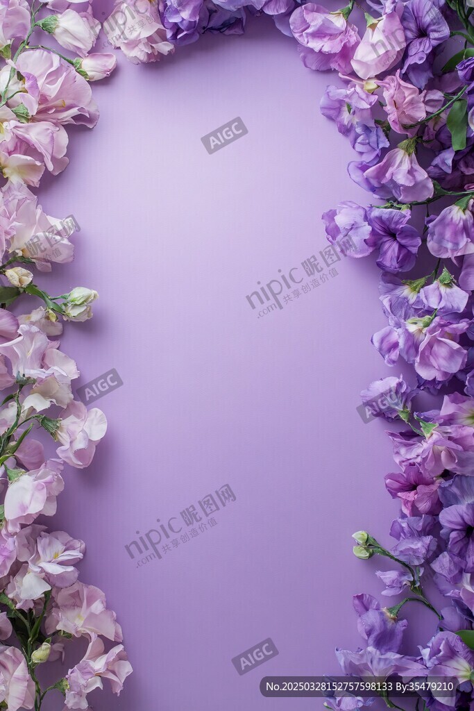 紫色花簇构成梦幻花框