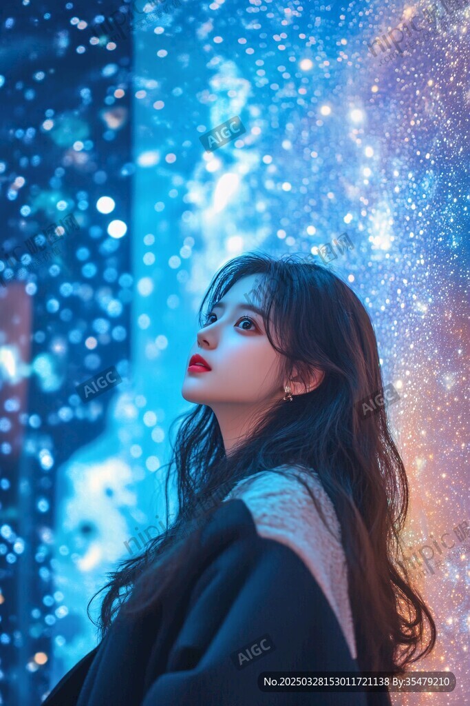 梦幻星空下的迷人少女