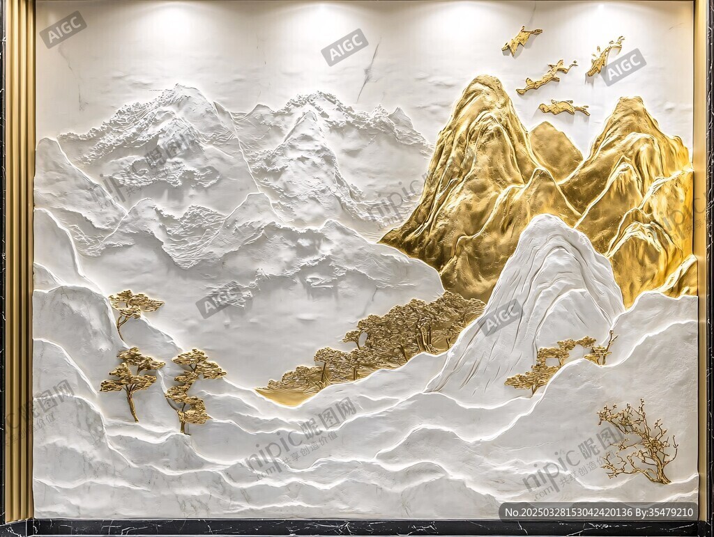 中式山水浮雕墙面装饰