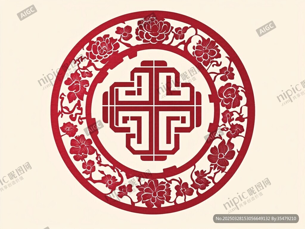 中式传统圆形吉祥花纹图案