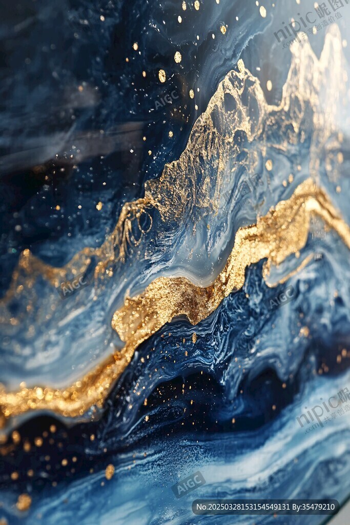 蓝金交融的梦幻流体艺术