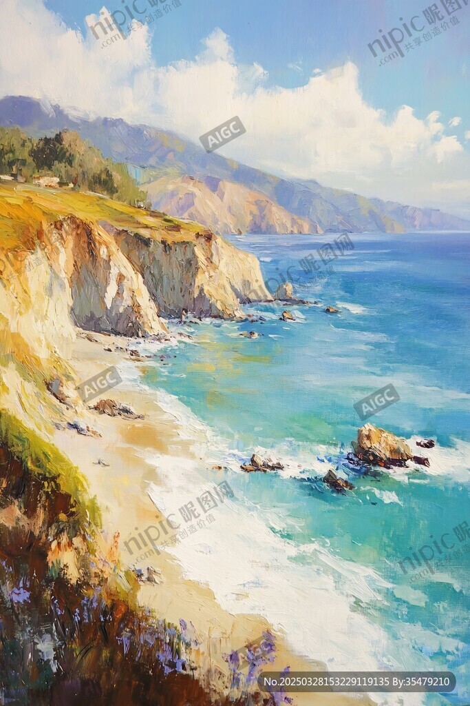 海岸风光油画