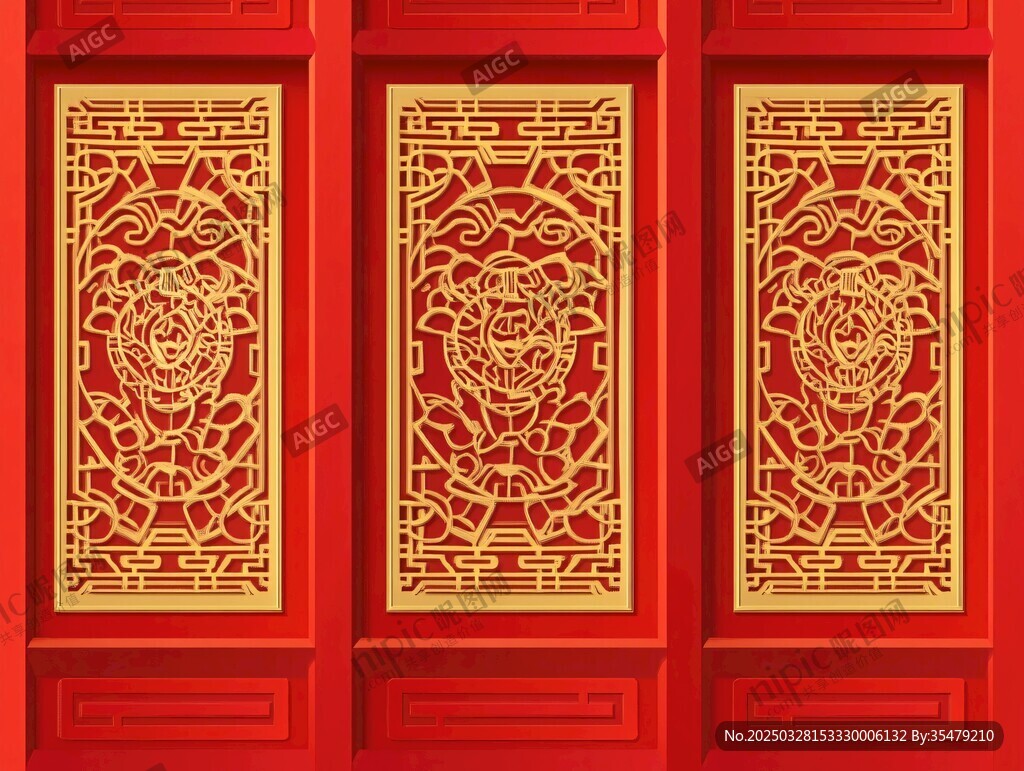 中式红金雕花门窗