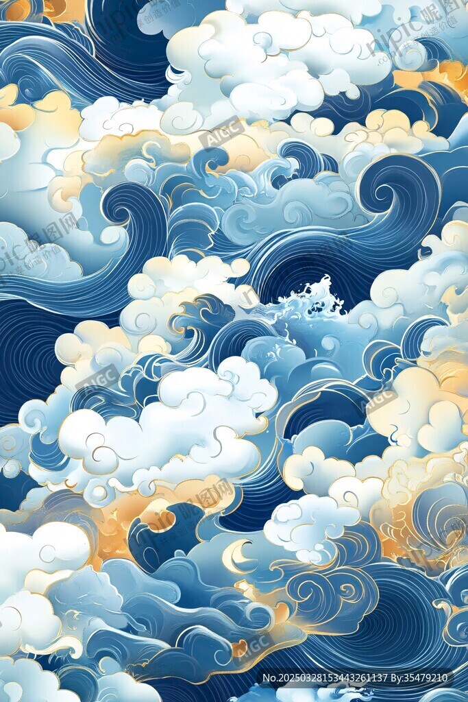 中式海浪云纹传统图案