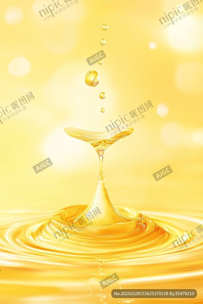 金黄油滴落水瞬间美景