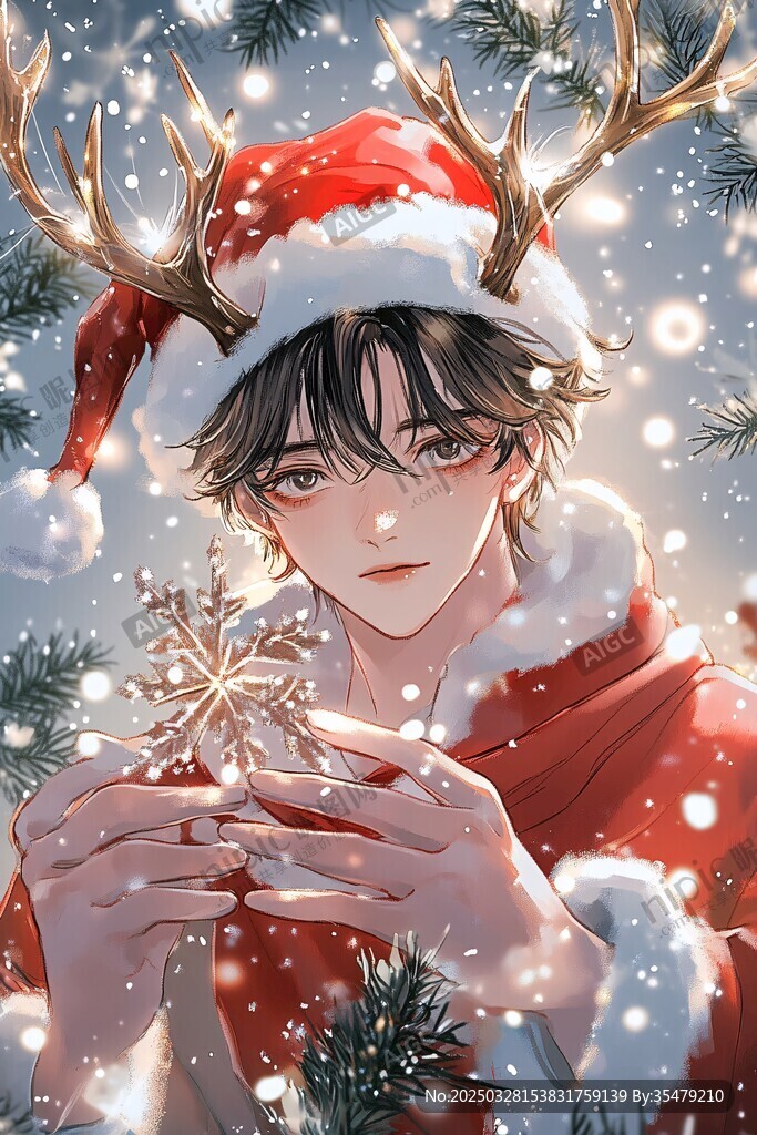 圣诞少年手持雪花饰品