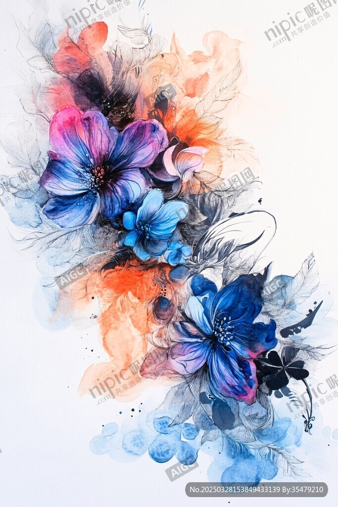 梦幻水彩花卉艺术画作