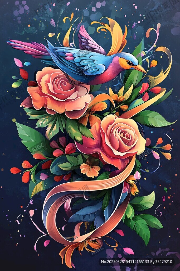 花鸟绚丽插画