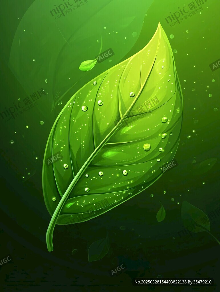 晶莹露珠点缀的翠绿叶片