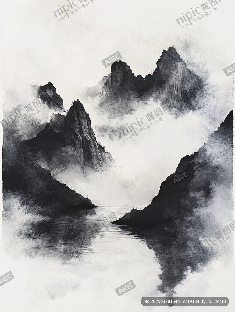 水墨山水间的朦胧意境