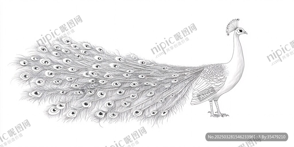 优雅开屏孔雀素描图
