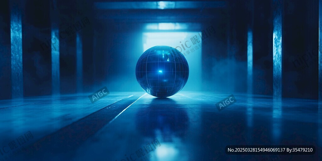 神秘蓝光球于幽邃空间中