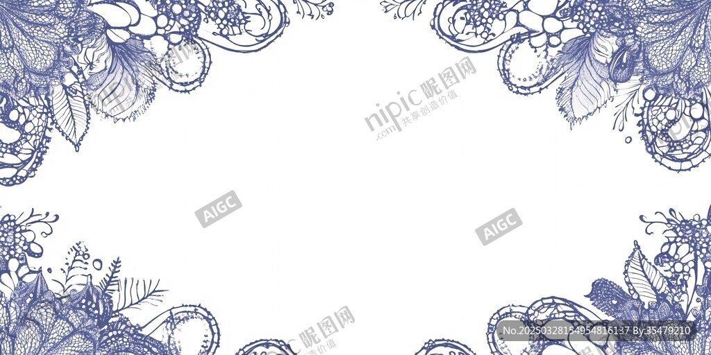 蓝紫色花卉花边装饰图案