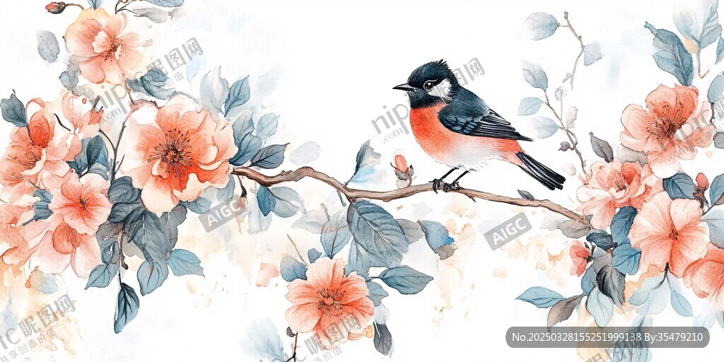 枝头鸟儿伴繁花