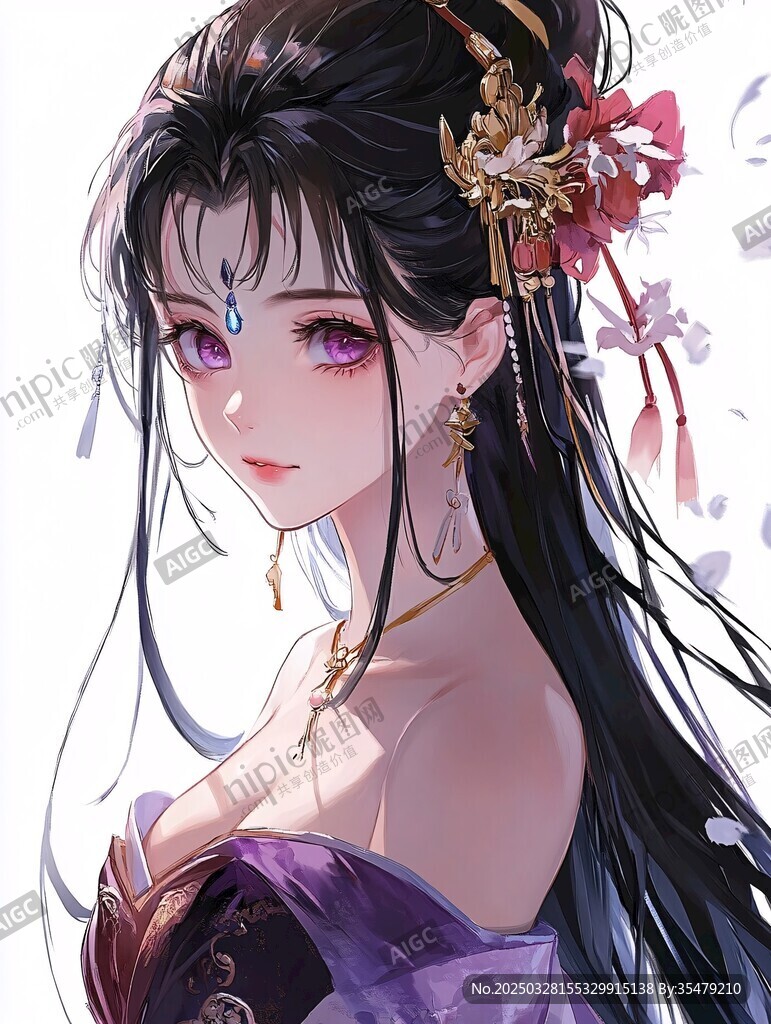 古风美人 长发华饰紫眸佳人
