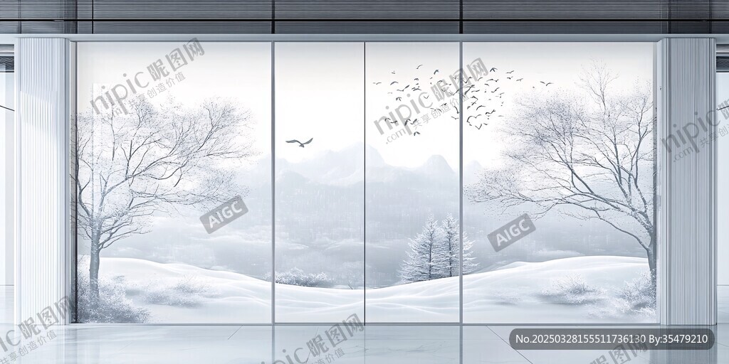 冬日雪景窗景 静谧自然美