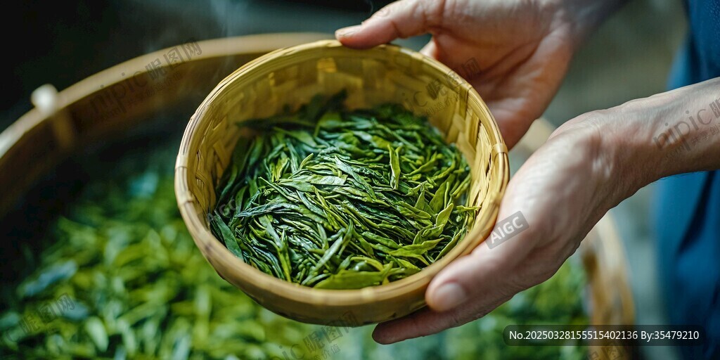 手捧鲜叶的传统制茶场景
