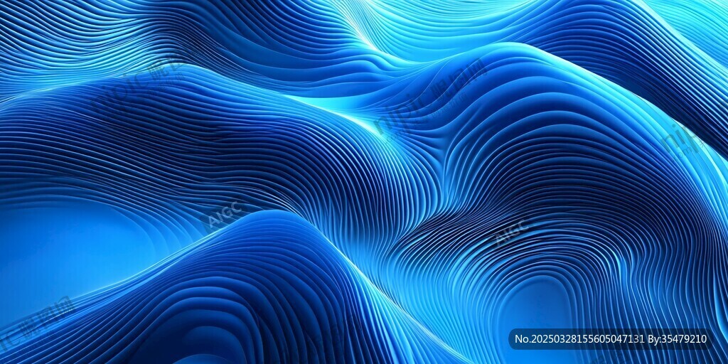 蓝色动感波浪抽象背景图