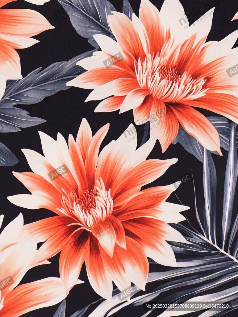 橙花黑底精美花卉图案