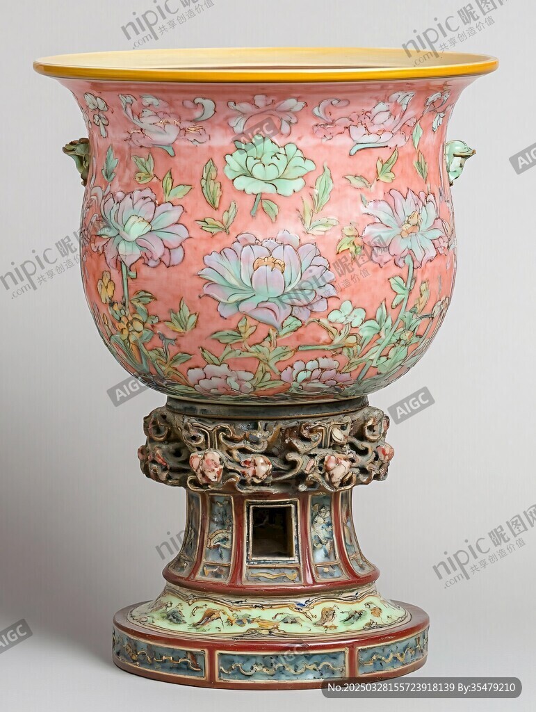 粉彩花卉纹瓷花盆