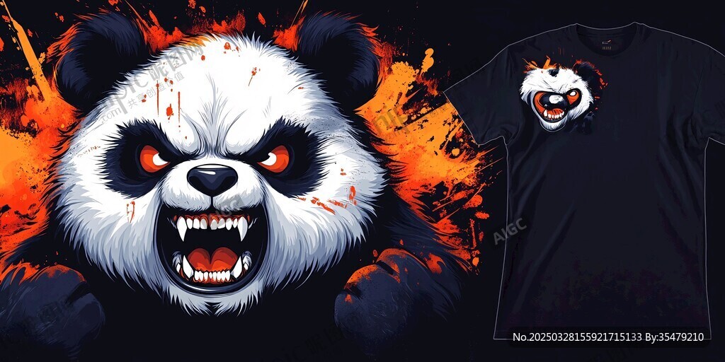 愤怒熊猫T恤图案设计