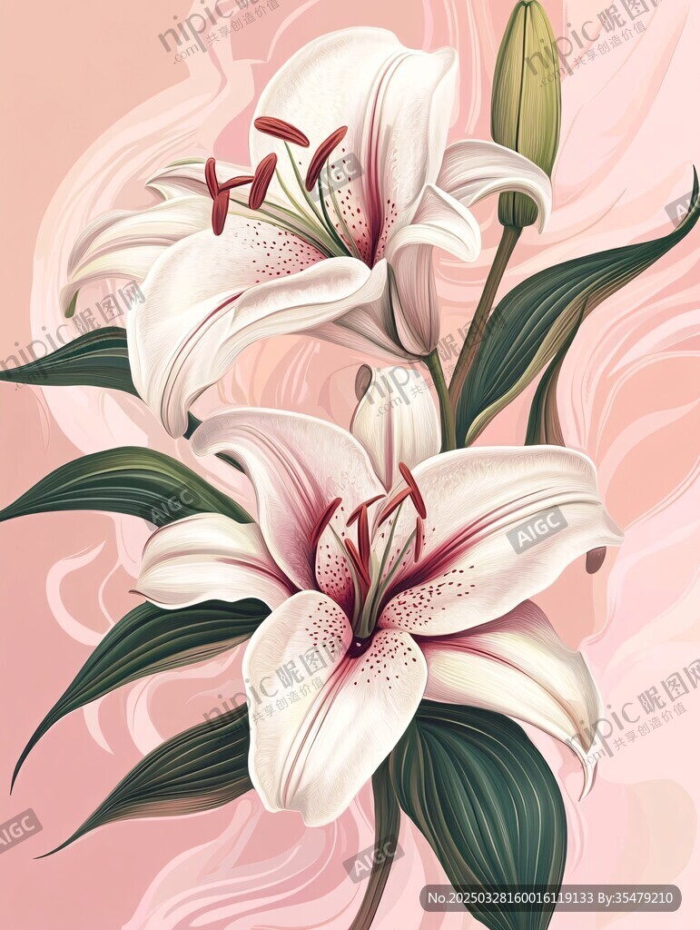 粉色背景下的优雅百合花