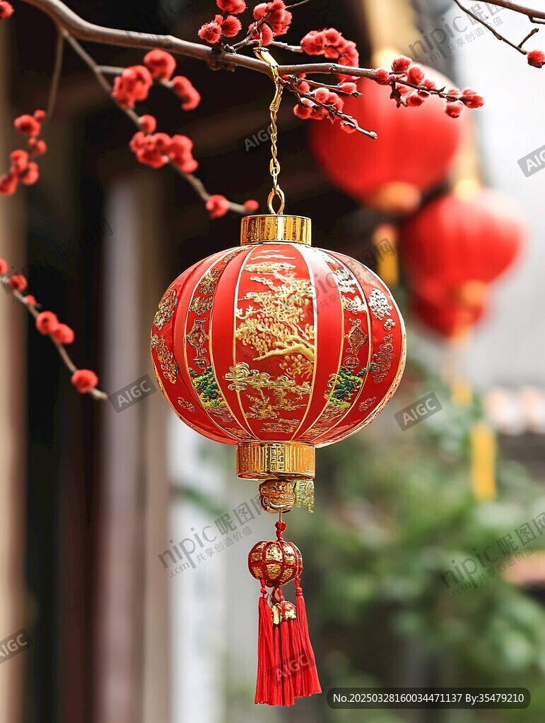 红灯笼挂枝头添喜庆