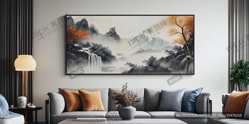 中式客厅中的山水装饰画