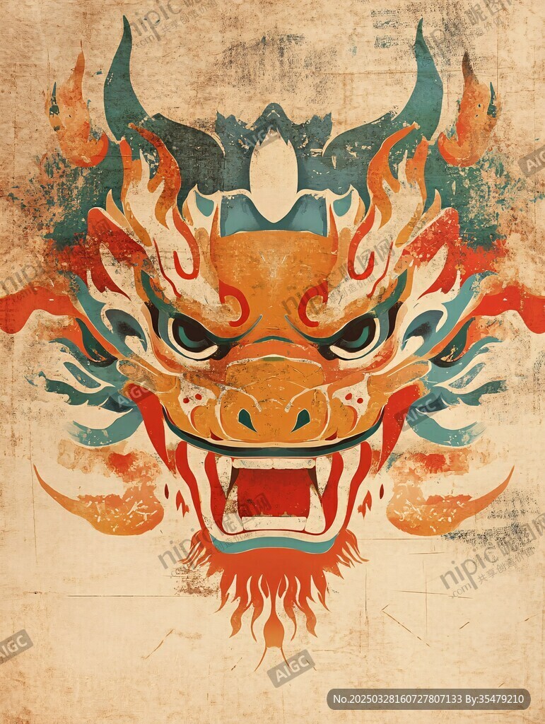 传统龙首图腾古风插画