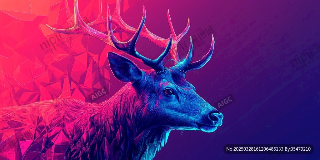 梦幻霓虹风鹿头插画