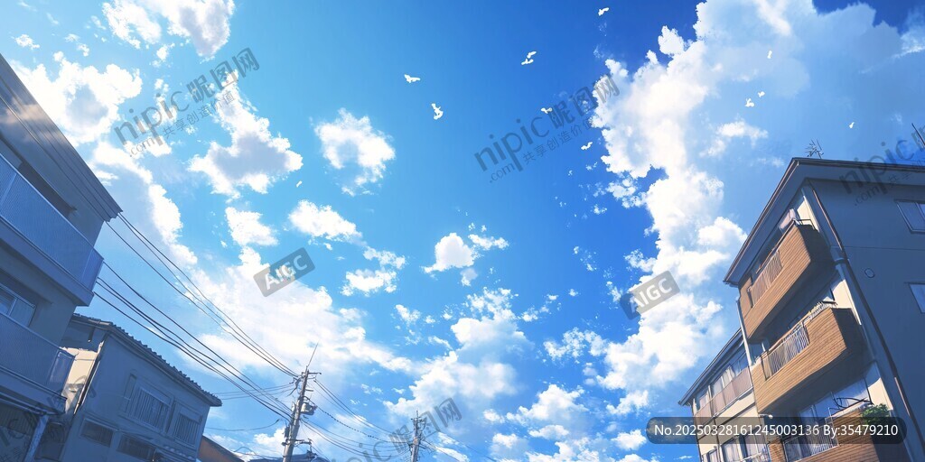 动漫风城镇晴空美景