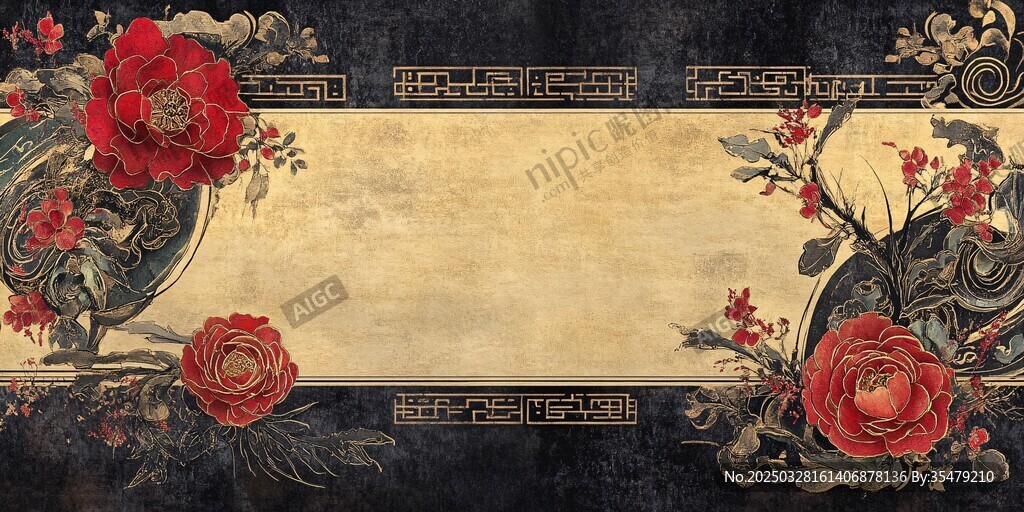 中式复古花卉边框背景图