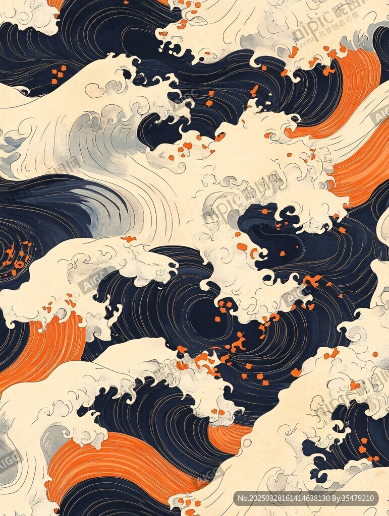日式海浪图案艺术纹理