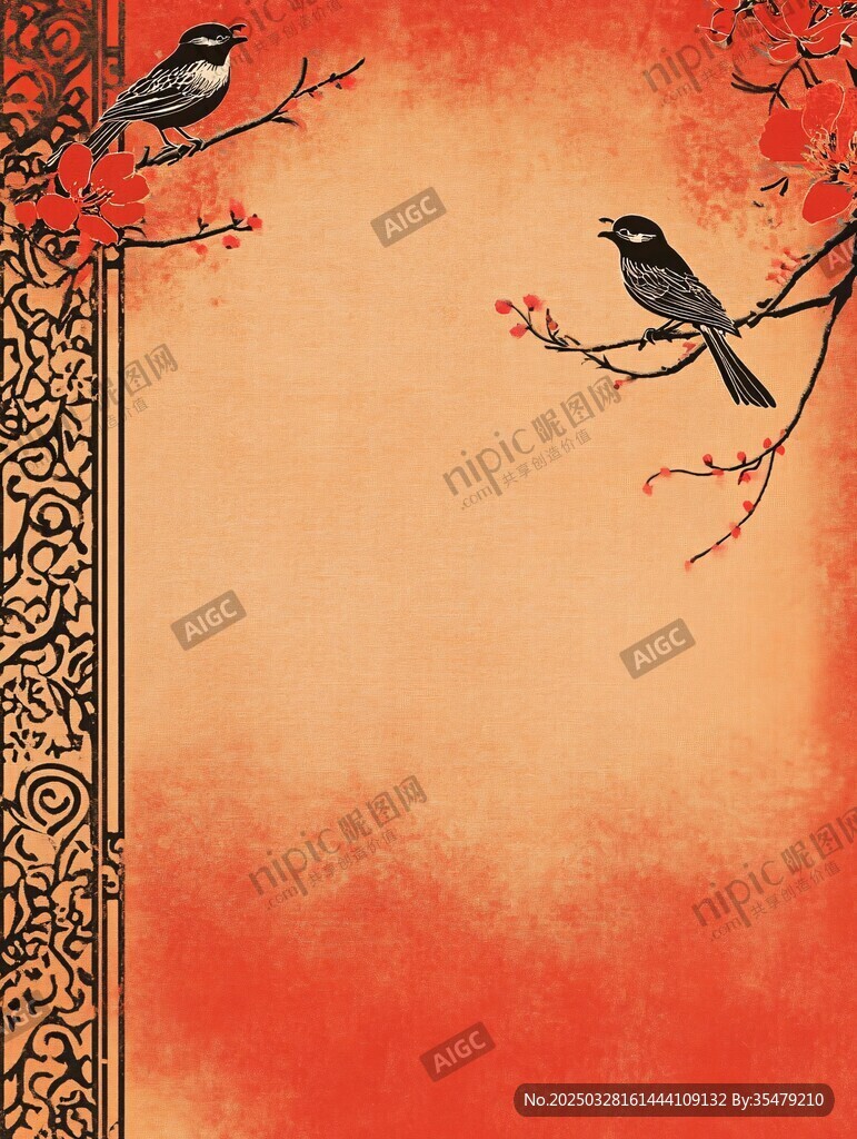 中式花鸟图 古典背景意境美