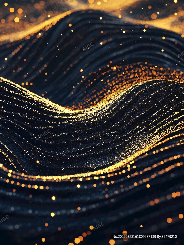 金色粒子动感波浪背景图