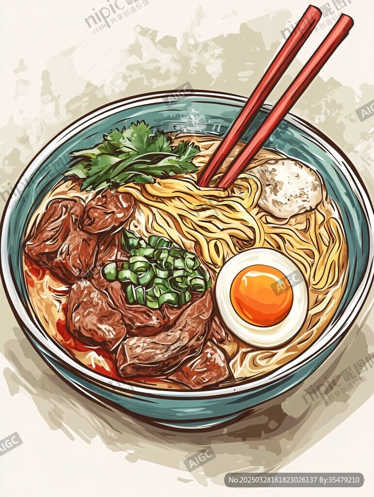 美味牛肉拉面插画