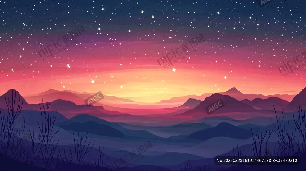 梦幻星空下的壮丽山峦